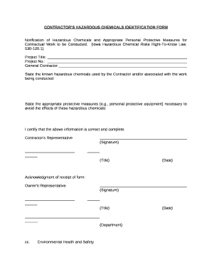 CONTRACTOR'S HAZARDOUS CHEMICALS IDENTIFICATION FORM