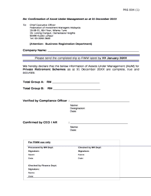 Re: Confirmation of Asset Under Management as at 31 December 20XX