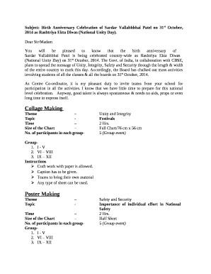 Subject: Birth Anniversary Celebration of Sardar Vallabhbhai Patel on 31st October, 2014 as Rashtriya Ekta Diwas (National Unity Day)