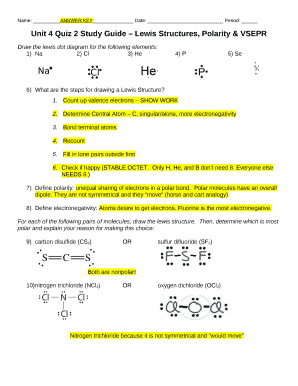 Unit 4 Quiz 2 Study Guide Lewis Structures, Polarity & VSEPR