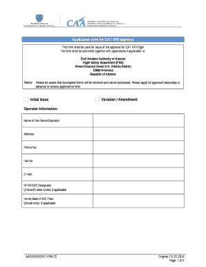 Application form for GAT VFR approval