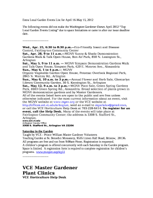 Extra Local Garden Events List for April 16-May 15, 2012