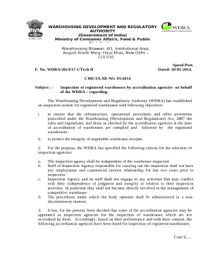 Subject : -Inspection of registered warehouses by accreditation agencieson behalf of the WDRA regarding