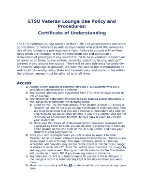 ETSU Veteran Lounge Use Policy and Procedures: