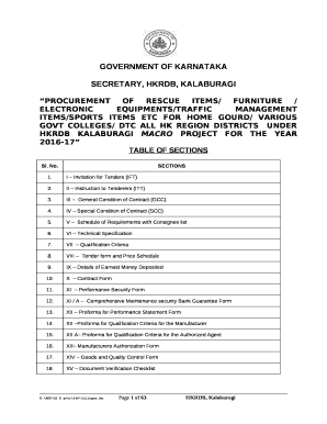 PROCUREMENT OF RESCUE ITEMS/ FURNITURE / ELECTRONIC EQUIPMENTS/TRAFFIC MANAGEMENT ITEMS/SPORTS ITEMS ETC FOR HOME GOURD/ VARIOUS GOVT COLLEGES/ DTC ALL HK REGION DISTRICTSUNDER HKRDB KALABURAGI MACRO PROJECT FOR THE YEAR2016-17