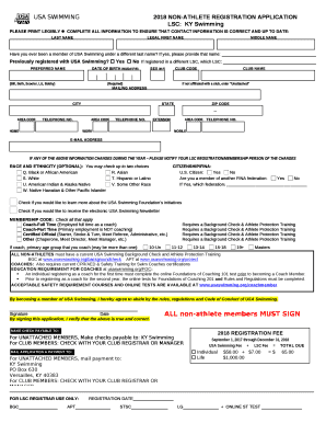 USA SWIMMING2018 NON-ATHLETE REGISTRATION APPLICATION