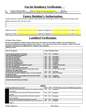 Fax for Residency Verification