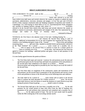 THIS AGREEMENT TO LEASEmade on this day of 20 at between Sri S/o residing at herein after referred to as the First Party (which term shall mean and include wherever the context so requires or admits his heirs, successors,