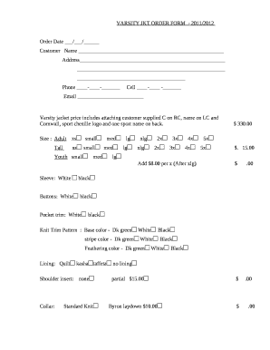 VARSITY JKT ORDER FORM- 2011/2012