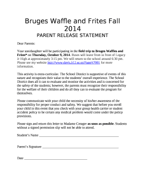 Field Trip Permission Form (Sample)