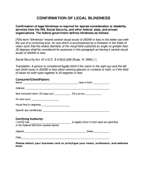 CONFIRMATION OF LEGAL BLINDNESS Doc Template | pdfFiller