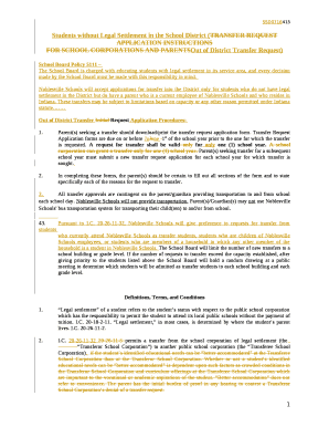 Students without Legal Settlement in the School District (TRANSFER REQUEST APPLICATION INSTRUCTIONS