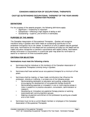 CAOT-QC OUTSTANDING OCCUPATIONAL THERAPIST OF THE YEAR AWARD