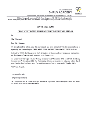 We are pleased to inform you that our school has been entrusted with the responsibility of organizing and conducting the CBSE WEST ZONE BADMINTON COMPETITION 2015-16