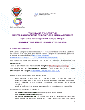 Remplissable MASTER FRANCOPHONE EN RELATIONS INTERNATIONALES