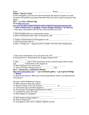 Meiosis Internet Lesson Answer Key - Fill and Sign Printable Template Online