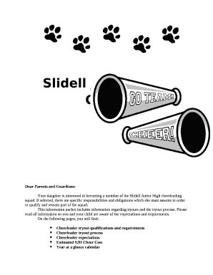 Your daughter is interested in becoming a member of the Slidell Junior High cheerleading squad