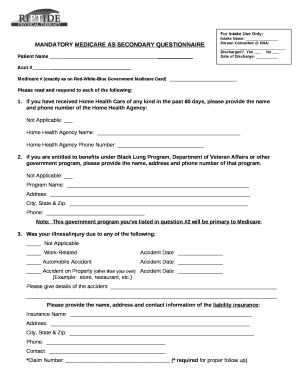 MANDATORY MEDICARE AS SECONDARY QUESTIONNAIRE
