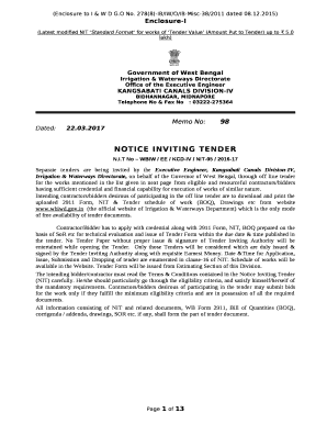 (Latest modified NIT Standard Format for works of Tender Value (Amount Put to Tender) up to 5