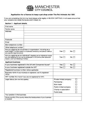 Fillable Online Application for a licence to keep a pet shop under The Pet  Animals Act 1951 Fax Email Print - pdfFiller