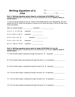 Part 1: Writing equation given slope & y-intercept (STATIONS 1 & 2)