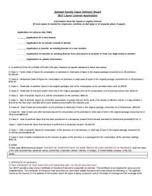 Jackson County Liquor Advisory Board 2017 Liquor License Application