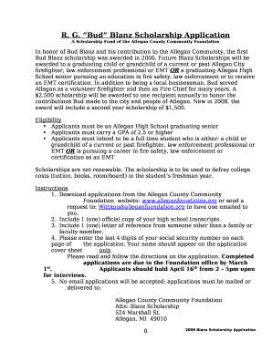Bud Blanz Scholarship Application