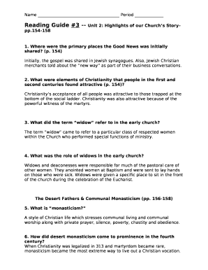 Reading Guide #3 -- Unit 2: Highlights of our Churchs Story pp