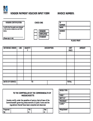 VENDOR PAYMENT VOUCHER INPUT FORMINVOICE NUMBER: