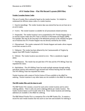 EVA Vendor Data Flat File Record Layouts (030 Files)