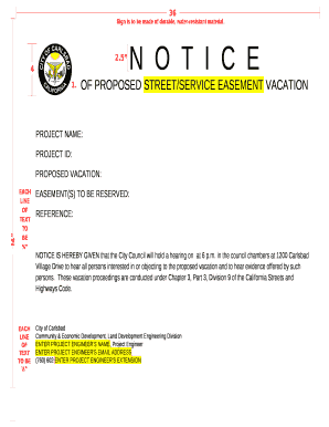 OF PROPOSED STREET/SERVICE EASEMENT VACATION