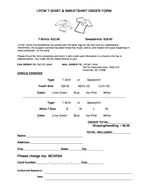 LPCW T-SHIRT & SWEATSHIRT ORDER FORM