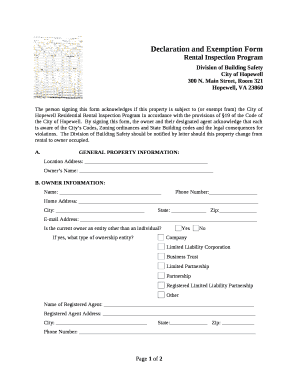Declaration and Exemption Form