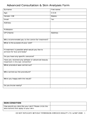 Advanced Consultation & Skin Analyses Form