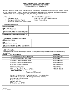 Maryland Medicaid needs some EDI information to exchange HIPAA transactions with you