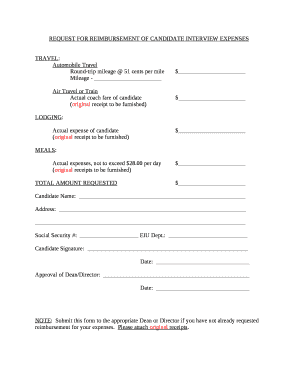 REQUEST FOR REIMBURSEMENT OF CANDIDATE INTERVIEW EXPENSES