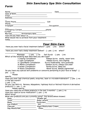 Skin Sanctuary Spa Skin Consultation Form