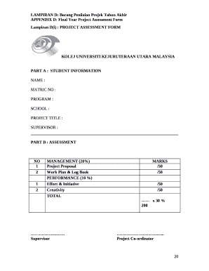 Lampiran D(i) : PROJECT ASSESSMENT FORM