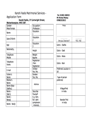 Kanshi Radio Matrimonial Services Application Form