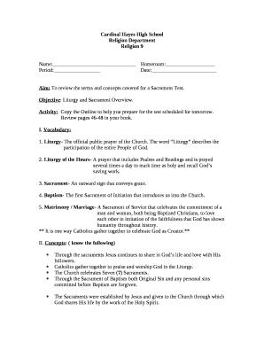 Aim: To review the terms and concepts covered for a Sacrament Test