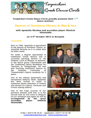 Terpsichori Greek Dance Circle proudly presents their 17th dance seminar: