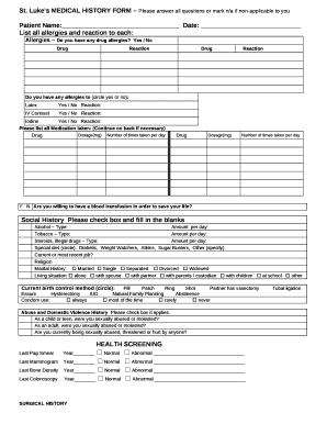 Lukes MEDICAL HISTORY FORM Please answer all questions or mark n/a if non-applicable to you