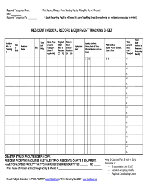 RESIDENT / MEDICAL RECORD & EQUIPMENT TRACKING SHEET