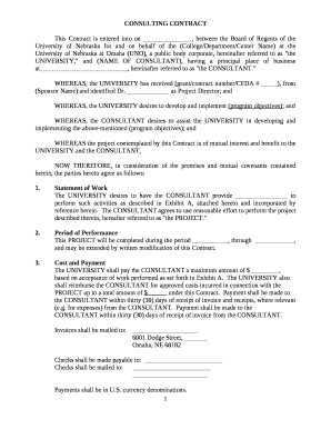 This Contract is entered into on , between the Board of Regents of the University of Nebraska for and on behalf of the (College/Department/Center Name) at the University of Nebraska at Omaha (UNO), a public body corporate, hereinafter