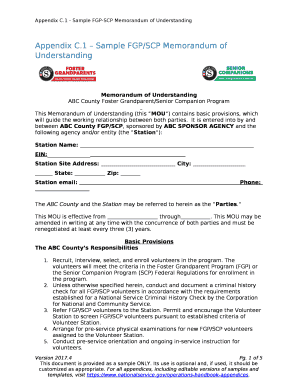 1 Sample FGP/SCP Memorandum of Understanding