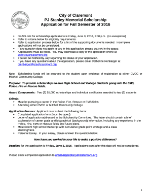 Application for Fall Semester of 2016