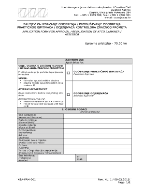 ZAHTJEV ZA IZDAVANJE ODOBRENJA / PRODUAVANJE ODOBRENJA PRAKTINOG ISPITIVAA / OCJENJIVAA KONTROLORA ZRANOG