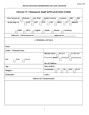 FACULTY / Research Staff APPLICATION FORM