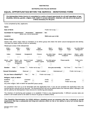EQUAL OPPORTUNITIES WITHIN THE SERVICE - MONITORING FORM