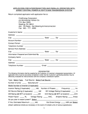 APPLICATION FOR INTERCONNECTION AND PARALLEL OPERATION WITH